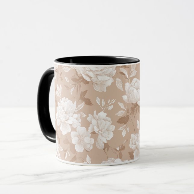 Sanft neutrales rosa beige Blumenmuster Tasse (Vorderseite Links)