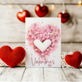 Sanft rosa Forsythien-Herz Frohen Valentinstag Feiertagskarte