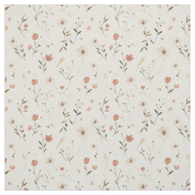 Sanft rosafarbenes Wildblumen-Blütenmuster im Boho Stoff (Muster)