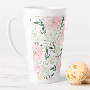 Sanft roséfarbene Pfingstrose und Rosen-Aquarell-B Milchtasse