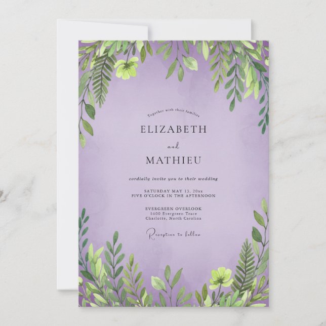 Sanfte Amethyst-Blumenhochzeit Einladung (Vorderseite)