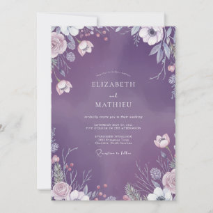 Sanfte Amethyst-Wildblumen-Hochzeit Einladung