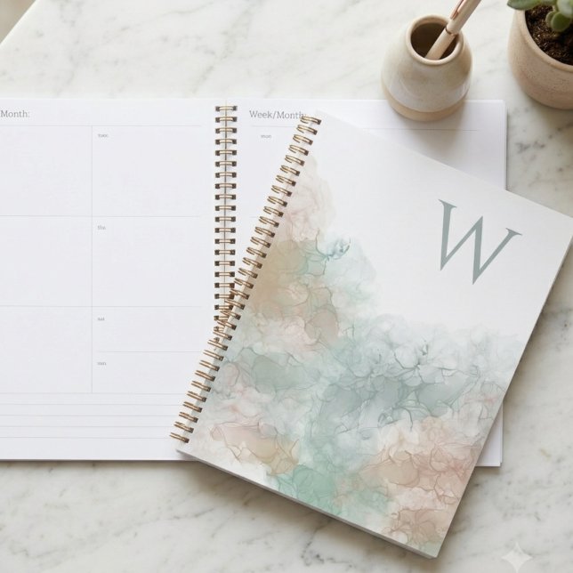 Sanfte Aquarell-Abstrakte Initiale Planer (Beautiful watercolor initial spiral planner for busy women or students to stay organized.)