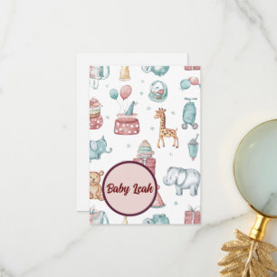 Sanfte Aquarell-Baby-Shower-Karte Name des Babys Dankeskarte