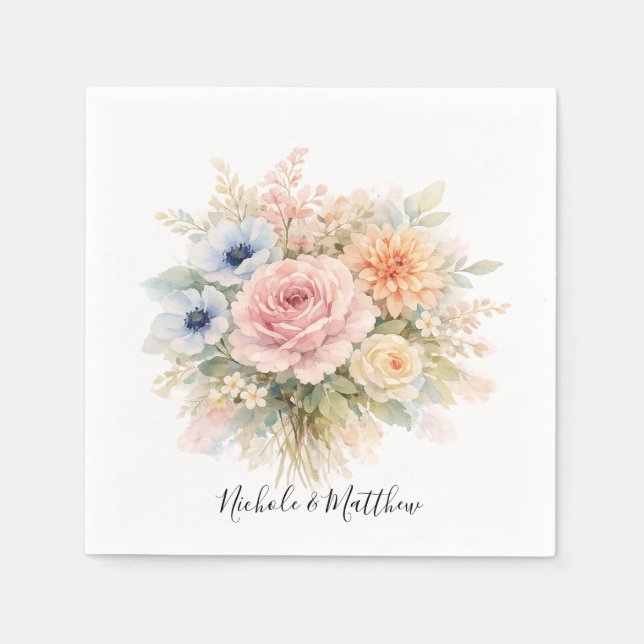 Sanfte Aquarell-Blumenhochzeit Serviette (Vorderseite)