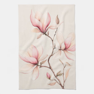 Sanfte Aquarell-Magnolienblüten Elegant  Geschirrtuch
