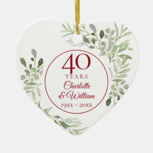 Sanfte Aquarellblätter zum 40. Hochzeitstag Foto Keramik Ornament