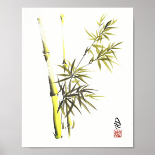 Sanfte Bambusharmonie Chinesische Pinselkunst Poster