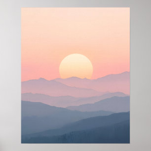 Sanfte Bergwandkunst im Sonnenaufgang Poster