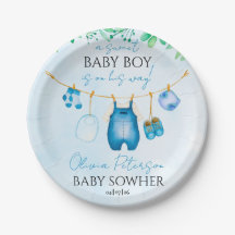 Sanfte blaue Aquarell-Baby-Wäscheleine