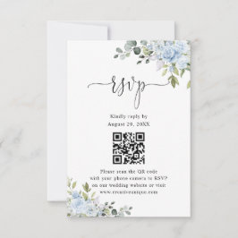 Sanfte Blaue Botanische Hochzeits-Website QR-Code  RSVP Karte