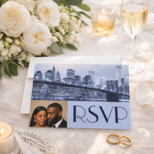 Sanfte Blaue Brooklyn Bridge Hochzeits-RSVP Einladung