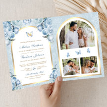 Sanfte blaue florale goldene Bogen Schmetterling H