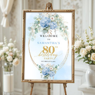 Sanfte blaue Florals und goldene Akzente 80. Gebur Poster
