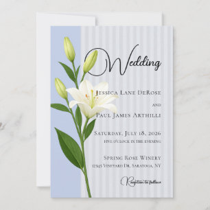 Sanfte Blaue Gestreifte Weiße Lilien Hochzeitseinl Einladung