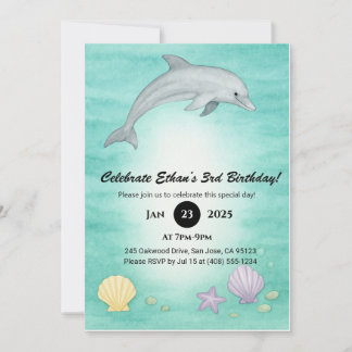 Sanfte Blaue Ozean-Delfin-Illustration Geburtstag  Einladung