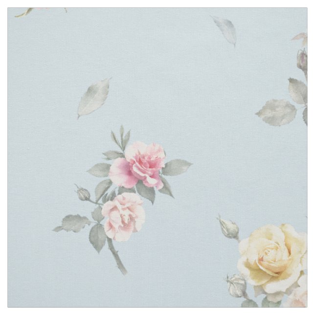 Sanfte Blaue Rosen-Aquarell-Blumen Stoff (Muster)