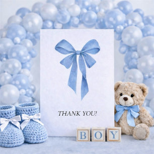 Sanfte Blaue Schleife Jungen Baby Shower Dankeskarte