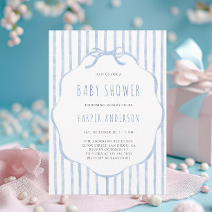 Sanfte blaue Streifen mit Rahmen Jungen-Baby-Party Einladung