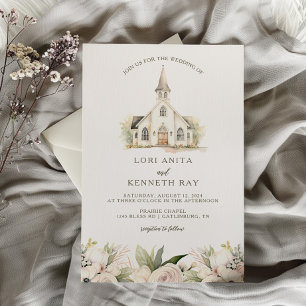 Sanfte Blumen & Vintage-Hochzeit in der Kirche Kap Einladung