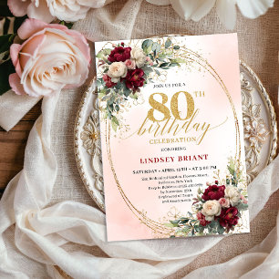Sanfte Blush Boho Blumen 80. Geburtstagsfeier Einl Einladung