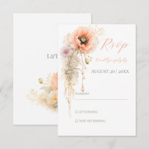Sanfte Blush-Mohn Elegante Editorische Hochzeit RSVP Karte