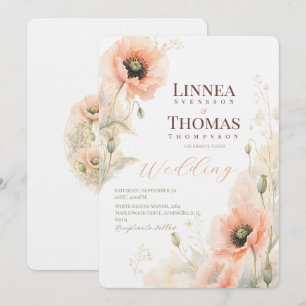 Sanfte Blush-Mohn Elegante redaktionelle Hochzeit Einladung