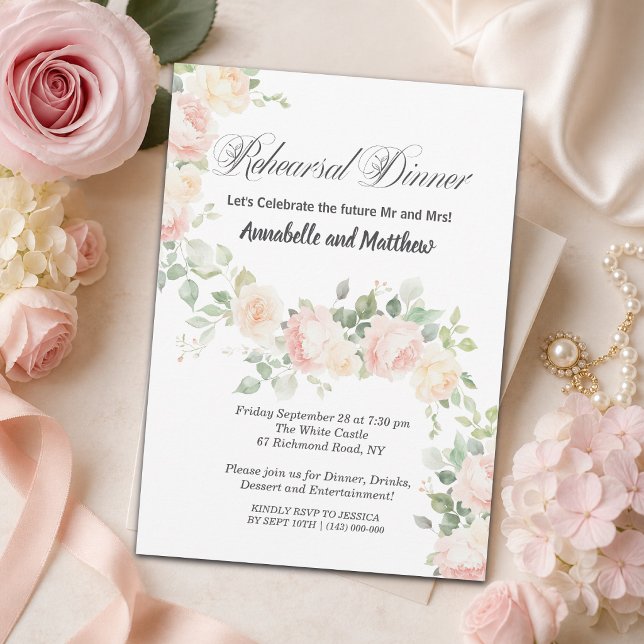 Sanfte Blush-Rosen Probe-Dinner-Hochzeit Einladung (Von Creator hochgeladen)