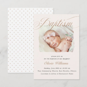 Sanfte Blush-Taupe-Tauf-Fotodesign Einladung