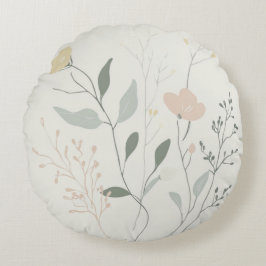 Sanfte Botanik – Minimale Pastell-Wildblume Rundes Kissen