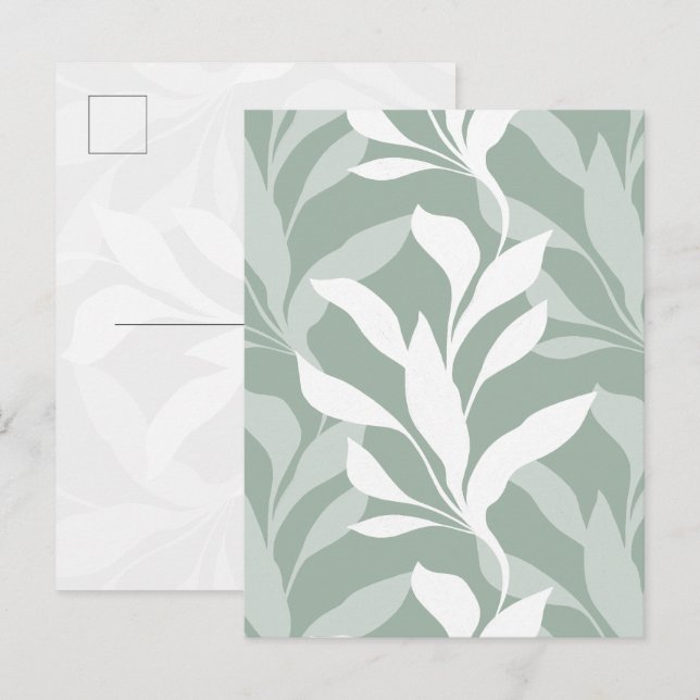 Sanfte botanische Salbeigrüne Blätter in Anmut Postkarte (Vorne/Hinten)