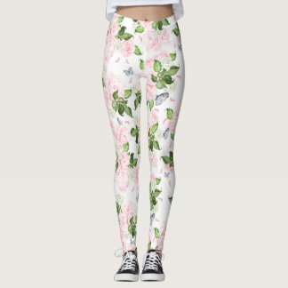 Sanfte botanische Schmetterlings-Rosen-Blumen-Aqua Leggings