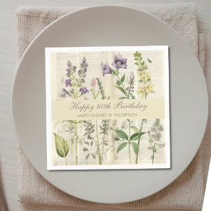 Sanfte botanische Vintage-Wildblume 80. Geburtstag Serviette