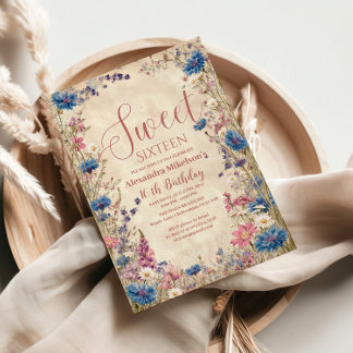 Sanfte Cottagecore-Blumen-Sweet Sixteen Einladung