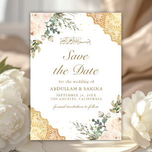 Sanfte Creme-Rosen Goldspitze Muslimische Hochzeit Save The Date