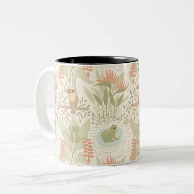 Sanfte Dschungel Frösche & Vögel Zweifarbige Tasse (Vorderseite Links)