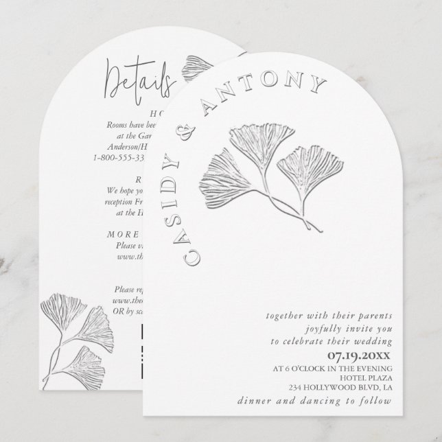 Sanfte, einfache Prägung Ginko alles in einem in Einladung (Vorne/Hinten)