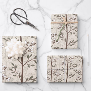 Sanfte Elegante Erdige Florale Silhouetten Geschenkpapier Set