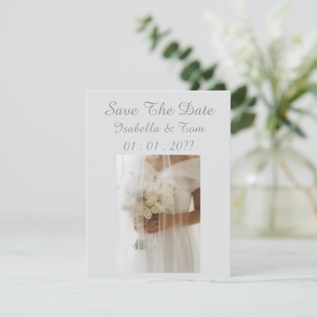 Sanfte Elfenbein-Hochzeit mit romantischer moderne Save The Date (Stehend Vorderseite)