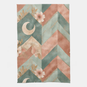 Sanfte, erdtonige Floral-Chevron mit Monden Geschirrtuch