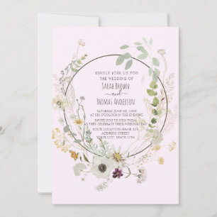 Sanfte Farbe Wilde Blumen Babyrosa Einladung