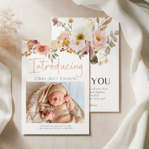 Sanfte florale Bekanntgabe der Baby-Fotos Einladung