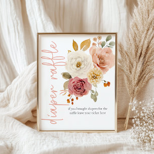 Sanfte Florale Fuchs-Windel-Raffel-Baby-Party-Spie Poster