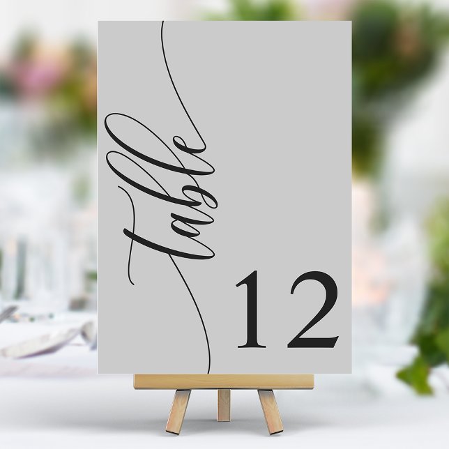 Sanfte graue moderne Kalligrafie-Hochzeit Tischnummer (Von Creator hochgeladen)