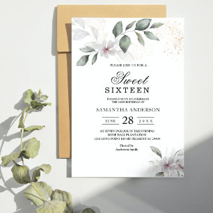 Sanfte Grüntöne Wasserfarbe Blatt & Blume Gold Einladung