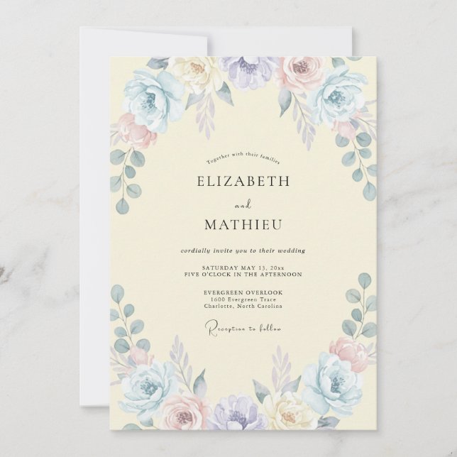 Sanfte Hellgelbe Wildblumen-Hochzeit Einladung (Vorderseite)
