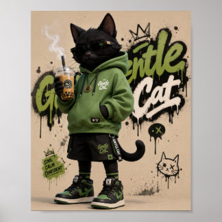 Sanfte Katze, Urban Streetwear Schwarze Katzenmask Poster