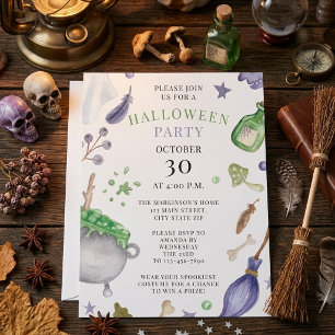 Sanfte lila und grüne Wasserfarben Halloween-Party Einladung
