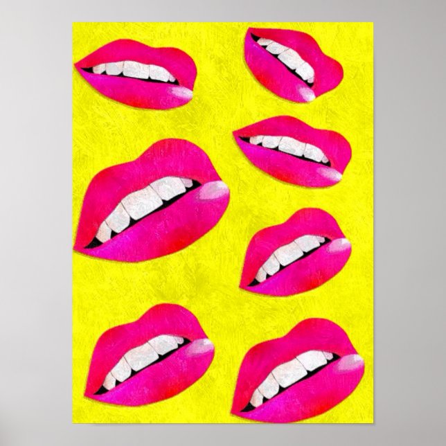 Sanfte Lippen fluoreszierendes Pink/Gelb Grunge Po Poster (Vorne)