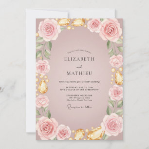 Sanfte Malven-Gold-Rosen-Hochzeit Einladung